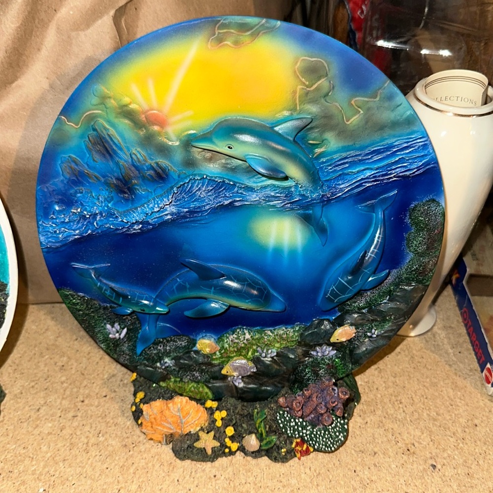 Vintage dolphin plate with stand great condition